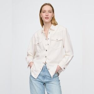 Gap UltraSoft Denim Western Shirt Jacket indigo white wash